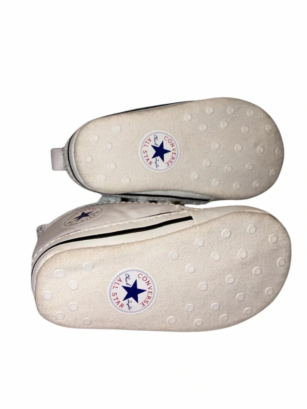 Vintage Converse All Star White Leather Baby Crib Shoes High Top Chuck Taylor 2